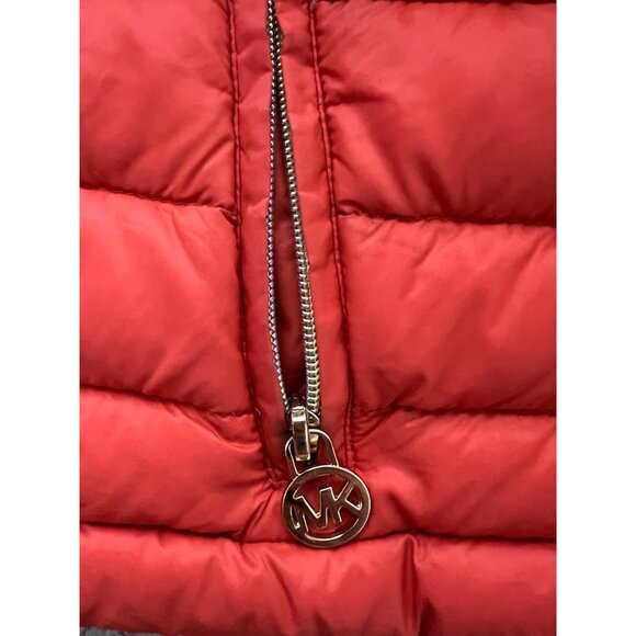 Michael Kors Womens Red Packable Down Fill Jacket Size L Gold MK Zipper Lightwei - Picture 8 of 16
